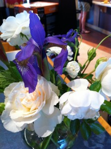 white and purple spring flowers