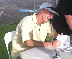 Hazel's son Trev signing books